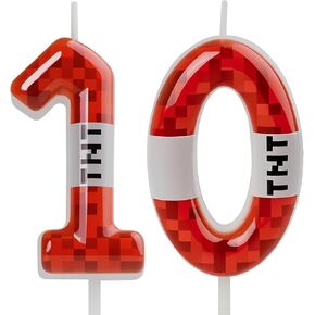 TNT Themed Birthday Candles for Boys Girls, Craft Pixels Cake Topper,Number 10 TNT Cake Toppers，Pixel Birthday Cake Candle,Kids Themed Birthday Party Supplies (Number 10)