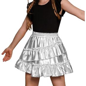 Mirawise Girls Metallic Sequin Skirt Sparkle Shiny Ruffle Asymmetrical Skirts Dance Outfit Party Elastic Waist Skorts 6-13Y in Kuwait