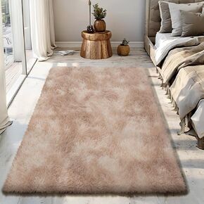 Fluffy Rug Shaggy Area Rug, Beige 2x4 Area Rugs for Bedroom, Small Bedside Rug, Soft Fluffy Shaggy Entryway Throw Rugs for Living Room Bedroom Kids Room Home Decor