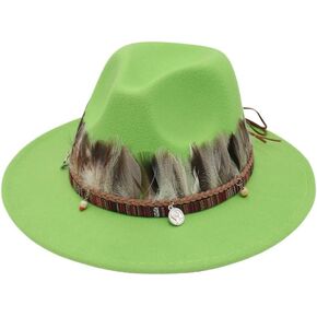 Wool Fedora Hats with Feather for Women and Men, Stylish Wide Brim Jazz Church Felt Panama Hats