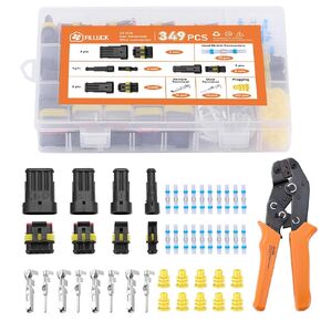 349PCS Car Automotive Electrical Wire Connectors 1/2/3/4 Pin 24 Kits Connectors Kit Waterproof with Ratchet Crimping Tool 22-16 AWG
