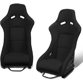 ‎DNA MOTORING Pair of Universal Fixed Position Bucket Racing Seats for 4 Point Harness, 37.5" H X 23" W X 25" D, Black, RS-JBR-BK-002