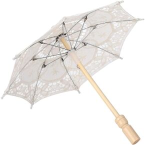 WOWAGOGA 11.41x10.23 بوصة خمر المظلة المظلة المظلة Beige Parasol لحضور الزفاف والزينة وفتاة الزهور (صغيرة ، بيج)