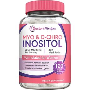 وصفات إينوسيتول الطبيب ، كبسولات Myo-Inositol & D-Chiro inositol 2050mg لكل وجبة ، مزيج مثالي 40: 1 ، توازن هرمون للنساء ، وظيفة المبيض ودعم الخصوبة ، 120 قبعات نباتية