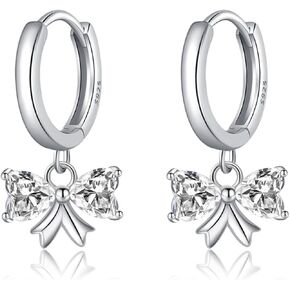 Sluynz Sterling Silver CZ Bow أقراط للنساء المراهقات الحب القوس الأقراط