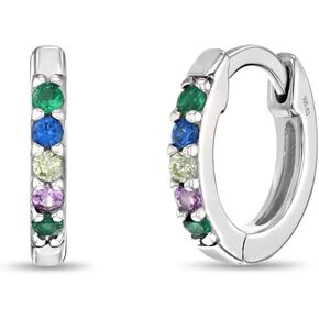 925 Sterling Silver Tiny Multicolor Cubic Zirconia Rainbow Hoop Earrings For Little Girls - Beautiful & Small Rainbow Colored Hoop Earrings For Young Girls - Stunning Jewelry Birthday Gifts For Girls
