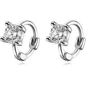 Reffeer Solid 925 Sterling Silver Cubic Zirconia Hoop Earrings Huggie for Women Teens Sparkling CZ Hoop Earrings Cartilage Helix Earrings Minimalist