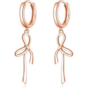 Reffeer Solid 925 Sterling Silver Bow Hoop Earrings Drops for Women Teens Bowknot Hoop Earrings Ribbon Huggie