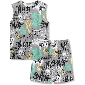 Beezizac Little & Big Boys 2-Piece Cozy Summer Pajamas Black Gamer Tank Top & Shorts Cool PJ Kid Set Size 6-18
