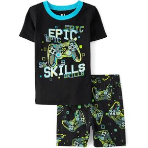 The Children's Place Boys '100 ٪ Cotton Short Sleeve Top and Pants ، 2 Pajama set