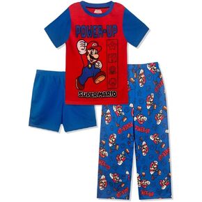 Super Mario Boys Pajama Set - 3 Piece Pants, T-Shirt & Shorts - Sleepwear PJ Set for Kids, Toddler Boys Pajamas