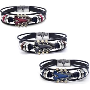3 PCS Guitar Leather Bracelet للرجال نساء ، سوار موسيقى الروك Retro Leather يدويًا هدية مجوهرات فريدة من نوع