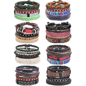 Joerica 32-35 PCS سوار مضفر للنساء الرجال المنسوجة من الجلد المعصم بوهو على الطراز الإثني على الأسلوب القنب القنب القنب الأسرى