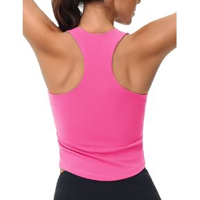 MAGCOMSEN Women's Crop Workout Tank Tops with Built in Bra Fitted Racerback Sleeveless Yoga Shirts Camisole