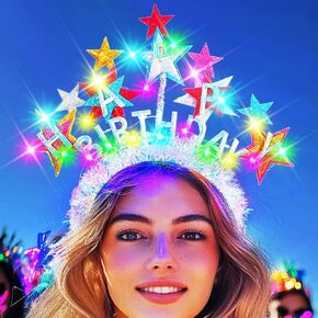 EARENT Light Up Happy Birthday Headband Glow Star Headpiece Costume Hair Accessories for Women