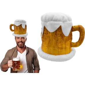Nicky Bigs Novelties Beer Mug Hat Funny Foam Beer Stein Costume Headwear for Adults Soft Plush Oktoberfest St. Patrick’s Day Halloween Bar Crawl Party Prop Accessory Lightweight & Comfortable Fit
