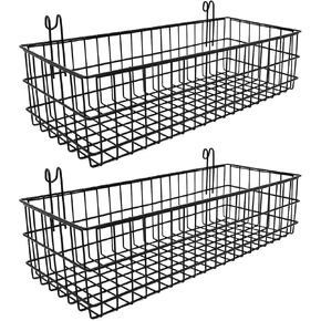 ANZOME Wire Wall Basket, Grid Basket with Hooks, Wall Mounted Organizer for Wall Grid, Kitchen Organizer, Wire Storage Shelf Rack for Home Supplies, Wall Decoration(Black) in Kuwait