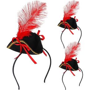 3 PCS Pirate Tricorn Mini Hat Beadband for Women Red Bow Knot Pirate Pirate Fascinator Hat ، مقاس واحد للعب المدرسي الأداء المسرحي