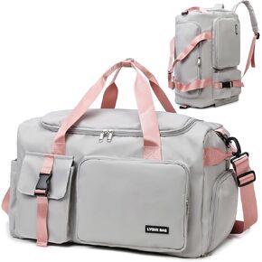 Eslcorri Gym Duffle Bag for Women Men, Sports Backpack with Wet & Shoe Compartment, Fitness Overnight Weekender Bag for Yoga, Swim, Travel (Style B, GreenPink)