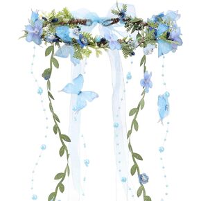 MOSTORY Fairy Flower Headpeice for Women, Woodland Elf Crown with Butterfly and Vines for Fairy Costume Renaissance Cosplay