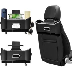 Car Seat Back Storage Box, Multifunctional Headrest Backseat Organizer with Tissue Box, Cup Holders, Hooks, Rear Seat Ideal for Kids and Travel