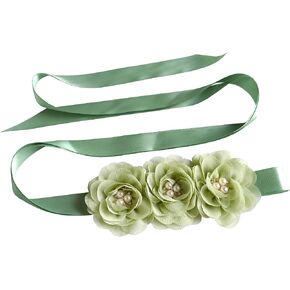 Flower Girl Sash Sage Green Flower Girl Sash Belt for Dress, Chiffon Pearl Floral Sash Belts for Bridesmaid/Bride Dresses