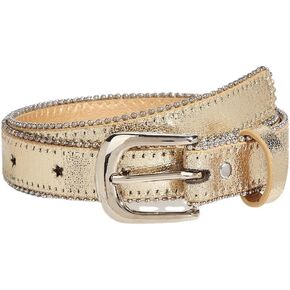 Girls Western Cowgirl Belt with Star Hole - Gold Bling حزام جلدي قابل للتعديل للجينز والفساتين والسراويل ، العمر 6-12