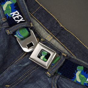 Buckle-Down Belt Seatbelt Buckle Toy Story Rex Smiling Pose Face Halftone Black Blue Green Mens Womens Kids Adjustable