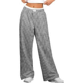 Women Pajama Pants Striped Wide Leg Elastic Waist Lounge Pj Bottoms Sleepwear
