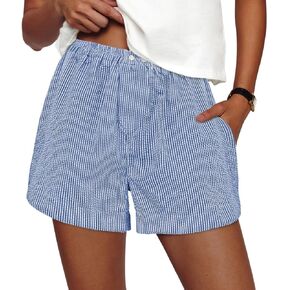 PRETTYGARDEN Women's Striped Boxer Shorts Summer 2025 Trendy Casual Elastic Waist Lounge Sleep Pajama Bottoms Beach Shorts