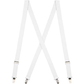 Solid Color 1-Inch Wide Elastic Suspenders - Sewn X-Back - Clip - Many Colors & 3 Sizes