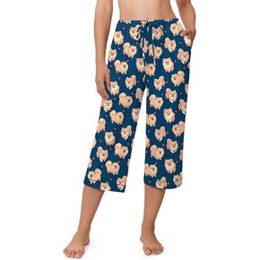 Ekouaer Womens Pajamas Pants Capri Pj Bottoms with Pockets Comfy Drawstring Printed Lounge Soft Sleep Pants
