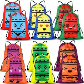 Kacctyen 12 Pcs Crayon Drawstring Backpack Bulk Drawstring Gym Bags Draw String Bags Cinch Bag Reflective String Bags for Sports, Gym, Travel, Swimming, Beach, Crayon Party Favor (6 Colors)