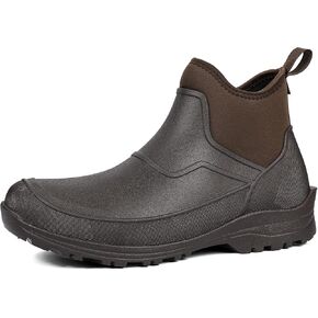 DKSUKO Men's Waterproof Neoprene Ankle Muck Boots,Durable Insulated Rubber Slip On Water Deck Boots,Outdoor Rain Footwear,Anti-Slip Mud Shoes