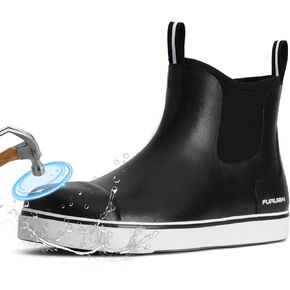 Furuian Men's Steel Toe Rain Boots Rubber Work Boots أحذية أمان مقاومة للماء الكاحل/أحذية الطين القصيرة أحذية المطرات غير المتدلية للهطول في الهواء الطلق والزراعة والأعمال الصناعية