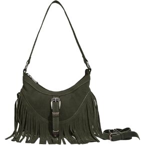 Sunwel Fashion Women Western Small Fringe Underarm Purse Shoulder Bag Vegan Suede Hippie Crossbody Bag with Tassel
