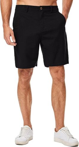 Mens Cotton Linen Shorts Casual Waist Elastic Button Golf Beach Shorts with Pockets in Saudi Arabia