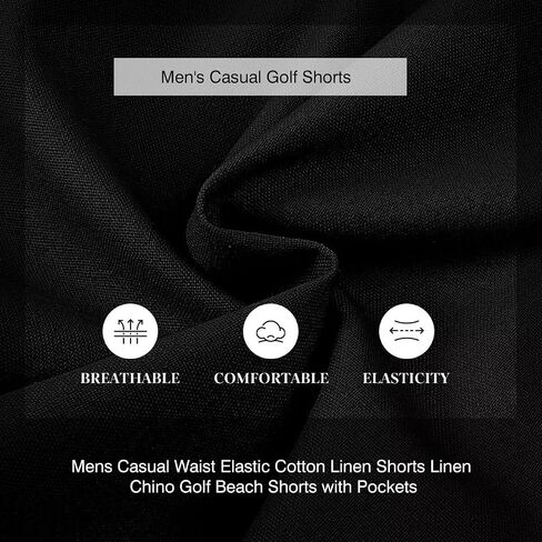 Mens Cotton Linen Shorts Casual Waist Elastic Button Golf Beach Shorts with Pockets in Saudi Arabia