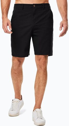 Mens Cotton Linen Shorts Casual Waist Elastic Button Golf Beach Shorts with Pockets in Saudi Arabia