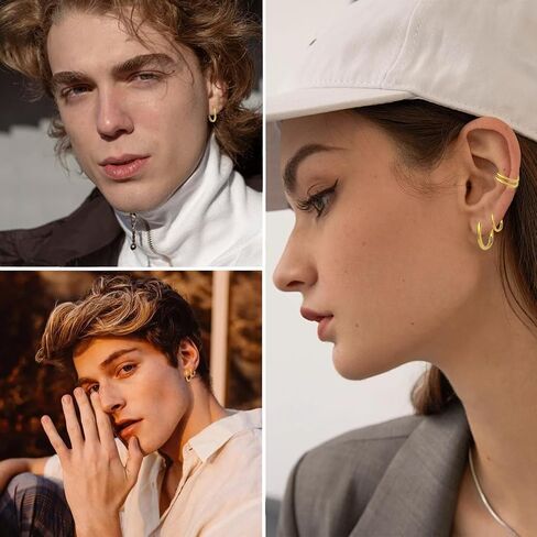NEWITIN 10 Pieces Gold Clip On Earrings for Men Stainless Steel Hoop Earring Non Piercing Fake Earring Unisex Clip on Hoop Earrings for Women Men in Kuwait