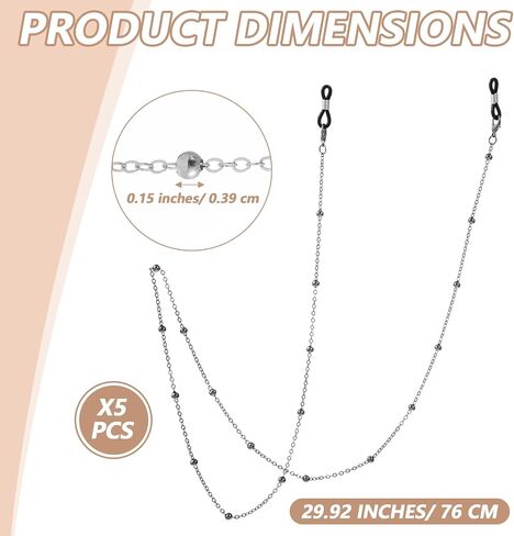 سلسلة نظارات Teaaha 5pcs للنساء ، حبل حلزات النظارات اللامعة ، سلاسل الطراز الشمسي سلسلة نظارات العين حول الرقبة (الذهب الوردي ، الفضة ، K ، الذهب المقلدة ، الأسود) in Saudi Arabia