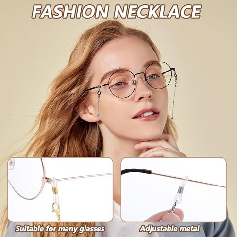 سلسلة نظارات Teaaha 5pcs للنساء ، حبل حلزات النظارات اللامعة ، سلاسل الطراز الشمسي سلسلة نظارات العين حول الرقبة (الذهب الوردي ، الفضة ، K ، الذهب المقلدة ، الأسود) in Saudi Arabia