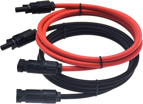 1 زوج أسود + أحمر 10AWG(6mm²) كابل تمديد اللوحة الشمسية سلك موصل كابل محول الطاقة الشمسية مع موصلات أنثى وذكر (3 FT-2) in Kuwait