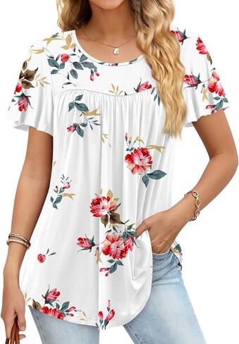 Anymiss 2025 Womens Spring Tunic Tops Summer Casual Dressy Short Sleeve Loose Fit T Shirts M-3X in Kuwait