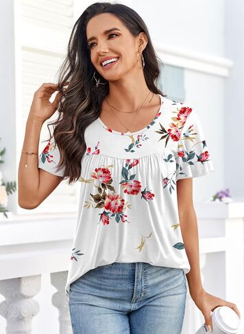 Anymiss 2025 Womens Spring Tunic Tops Summer Casual Dressy Short Sleeve Loose Fit T Shirts M-3X in Kuwait