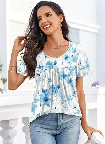 Anymiss 2025 Womens Spring Tunic Tops Summer Casual Dressy Short Sleeve Loose Fit T Shirts M-3X in Kuwait