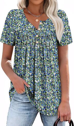 WIHOLL Womens Summer Tunic Tops Button Down Shirts Short Sleeve T-shirts Beach Vacation Clothes Spring S-3XL in Saudi Arabia