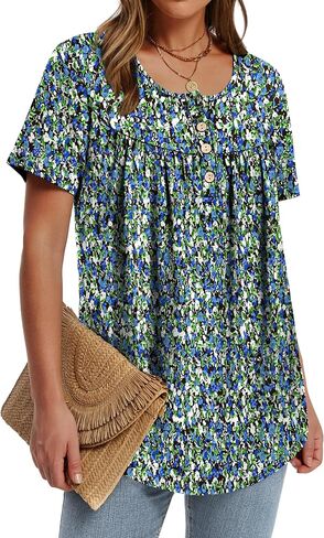 WIHOLL Womens Summer Tunic Tops Button Down Shirts Short Sleeve T-shirts Beach Vacation Clothes Spring S-3XL in Saudi Arabia