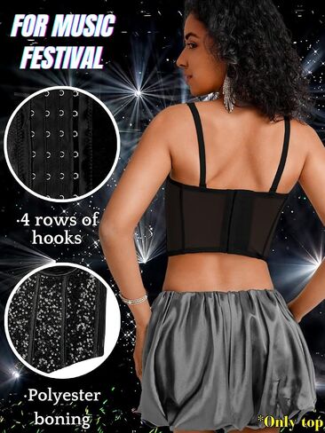 Kaei&Shi Sequin Corset Tops,Push Up Sparkly Mesh Bustier Top for Women,Sexy Concert Outfits Festival Disco Party Date Night in Saudi Arabia