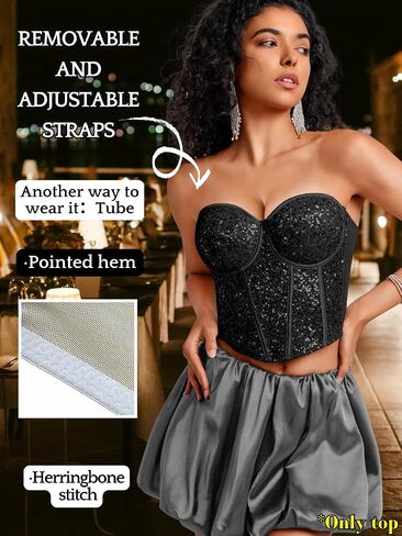 Kaei&Shi Sequin Corset Tops,Push Up Sparkly Mesh Bustier Top for Women,Sexy Concert Outfits Festival Disco Party Date Night in Saudi Arabia